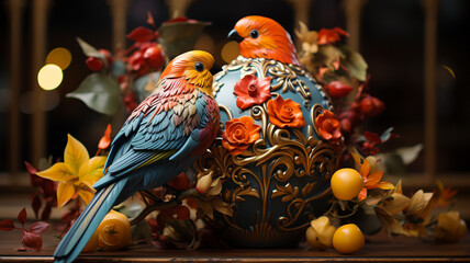 Colourful fantasy bird, illustrative and vibrant.