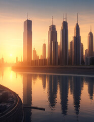 Obraz premium Building City And Sun Rising