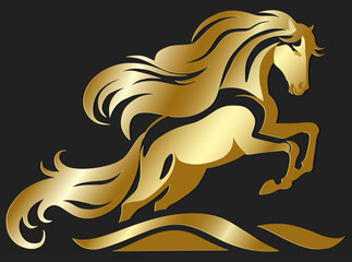 Running horse illustration in golden colors
