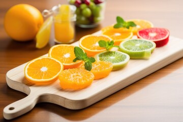 citrus fruit skewers on a board