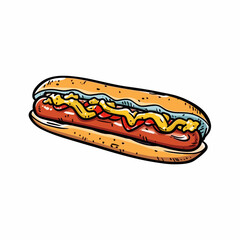 Hotdog hand-drawn illustration.. Hot dog. Vector doodle style cartoon illustration