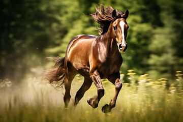 Obraz premium Horse running in the wild preirie, horse, wild horse