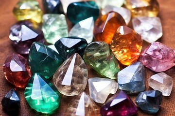 polished gemstones in comparison to their raw versions - obrazy, fototapety, plakaty