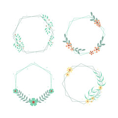 Floral Polygon Frame For Wedding Invitation Background. Vector Illustration Set.