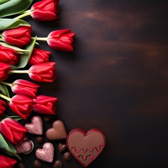 illustration of Valentines Day background with chocolates hearts and, Generative ai