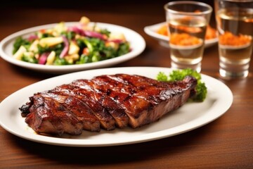 glazed pork ribs with complementary side dish