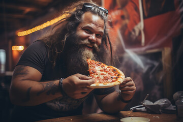 dude enjoying a slice of pizza,pizza slice, eating pizza