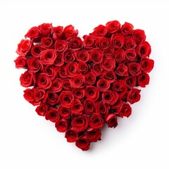 illustration of Valentines Day Heart Made of Red Roses Isolated, Generative ai