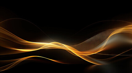 Gold glow of wavy lines, abstract waves background.