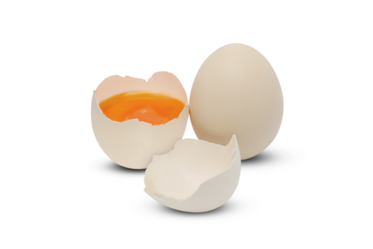 White eggs and half of broken egg on transparent background png