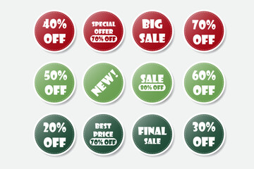 Set of colorful circle sale stickers. Vector illustrations for the website, product promotion, online shopping, print material, and ads