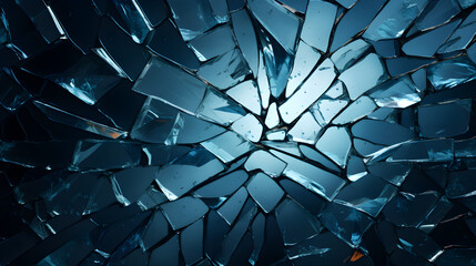 Broken blue glass texture in color of dark bluish - obrazy, fototapety, plakaty