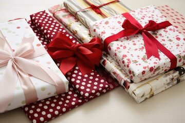 set of various holiday wrapping papers with bows and ribbons