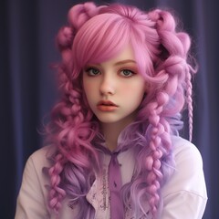 illustration of soft light pink hair purple hair hair accessory, Generative ai