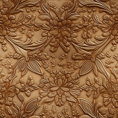 Seamless tooled embossed leather texture repeat with flower and leaf  elements