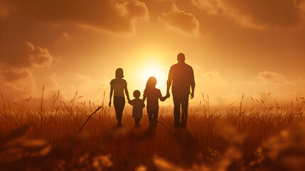 Fototapeta premium Family Embracing the Golden Sunset