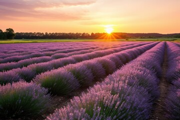 fields of lavender rows under the morning sun