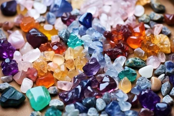 Zelfklevend Fotobehang colorful piles of gemstones ready to be set into lockets © Alfazet Chronicles