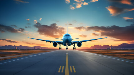  aircraft taking off or landing in the early morning - obrazy, fototapety, plakaty