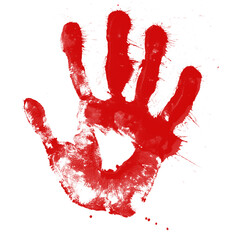 Bloody hand print isolated on transparent background. Royalty high-quality free stock png image of  Horror scary blood dirty handprint and fingerprint overlay on transparent backgrounds
