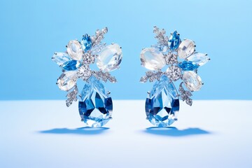 illustration of a blue and white jewelled earrings in the style, Generative ai
