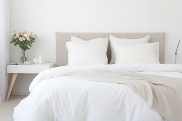 Fototapeta na wymiar a neatly made bed in a calming room