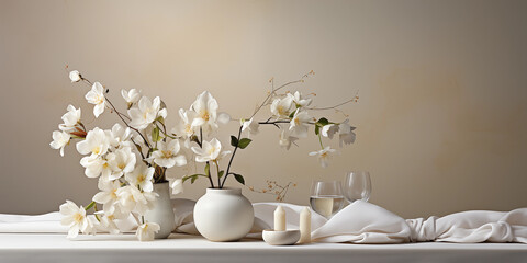 Wunderschöne Vasen als Dekoration Farben in weiß mit gold im edlen Stil, ai generativ - obrazy, fototapety, plakaty