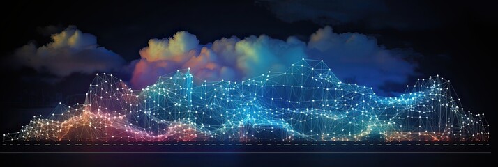 A cloud computing concept illustrating the seamless flow of data. Data transfer, digital innovation, cloud technology, connectivity, data integration, seamless transition. Generated by AI.