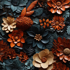 Seamless floral ornamental texture pattern, ai background - obrazy, fototapety, plakaty