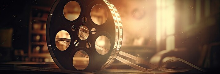 Retro cinematography, old-fashioned film, classic movie reel, sentimental atmosphere, yesteryears' cinema, historic motion picture. Transport back in time with this vintage relic. Generated by AI. - obrazy, fototapety, plakaty