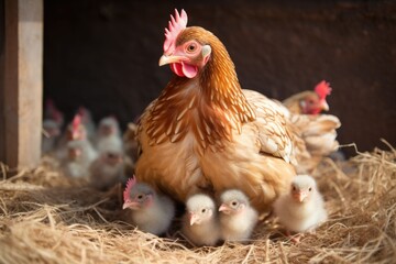 a hen keeping her chicks under her wings