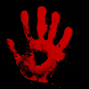 Bloody hand print isolated on black background. Royalty high-quality free stock photo image of  Horror scary blood dirty handprint and fingerprint overlay on black backgrounds