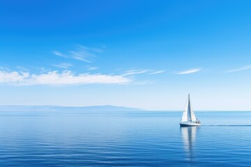Obraz premium a yacht sailing into the horizon on a calm blue sea