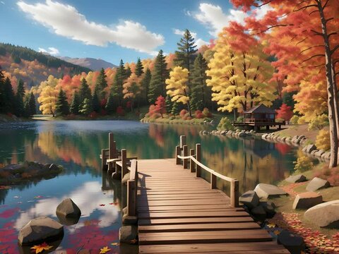Where do you want to go this spring, it's best to go to the lake and see the trees with fallen leaves