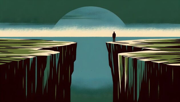 Solitary Figure Overlooking Vast Emptiness from Cliff's Edge