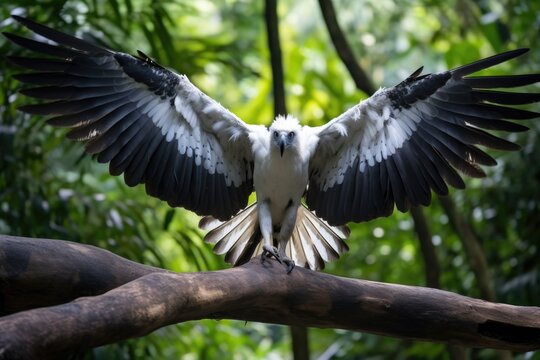Harpy Eagle, or Royal Hawk, Spreading the Wings on the Ground