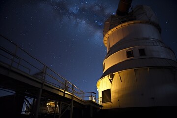 night shot of an observatory with a telescope pointing upwards
