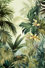 Fotobehang Tropical background with palm leaves © s_ka