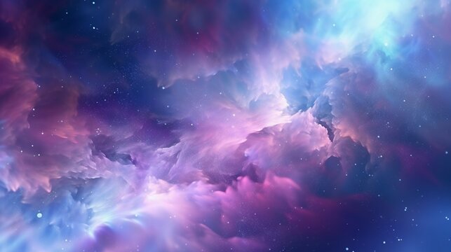 Extreme close-up of abstract blurred cosmic nebula, space blue and radiant lavender hues, in the style of gradient blurred 