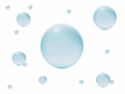 Blue water drops floating in the air and white background. generative ai