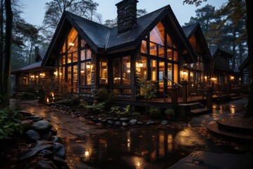 Fototapeta premium Cabin house with a charming vintage design, Generative AI
