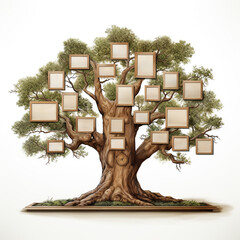 Family symbol, family tree with photo frames, genetic tree with photo frames, tree of life, on a white background, 3D - obrazy, fototapety, plakaty