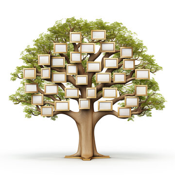 Family symbol, family tree with photo frames, genetic tree with photo frames, tree of life, on a white background, 3D