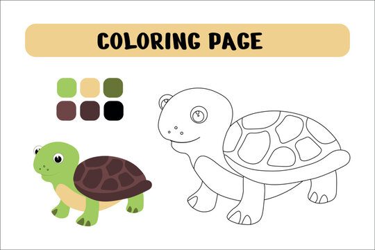Turtle coloring book educational game. Coloring book for preschool children. Vector illustration