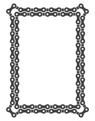 Vector template of a double frame formed by a bicycle chain. Vertical. Isolated on white background