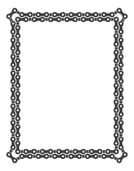 Vector template of a double frame formed by a bicycle chain. Vertical. Isolated on white background