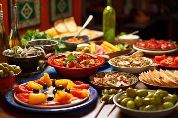 Fototapeta premium a tapas buffet with a range of brightly colored dishes