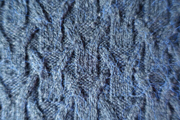 Close up of navy blue knitted woolen fabric