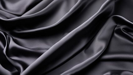 Diamond Black Silk Satin with Soft Folds, Silk Satin with Gentle Drapes, Silk Fabric Background, Silk Fabric Soft Folds, Luxury Background, 8K UHD.