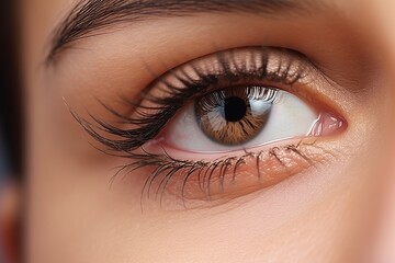 Naklejka premium Close up detail beautiful female brown eye macro